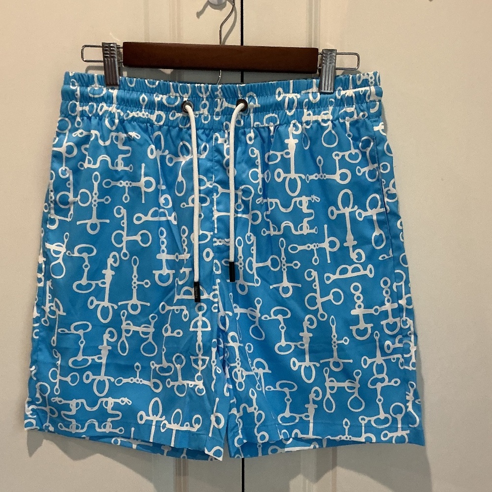 Hermes Men's Light Blue Print Swim Trunks Size Large New